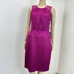 Adrianna Papell fuchsia Lace Jacquard Dress Party Office Siren Cottage Sz8
